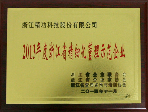 恭贺精功科技被评为2013年度浙江省精细化管理示范企业